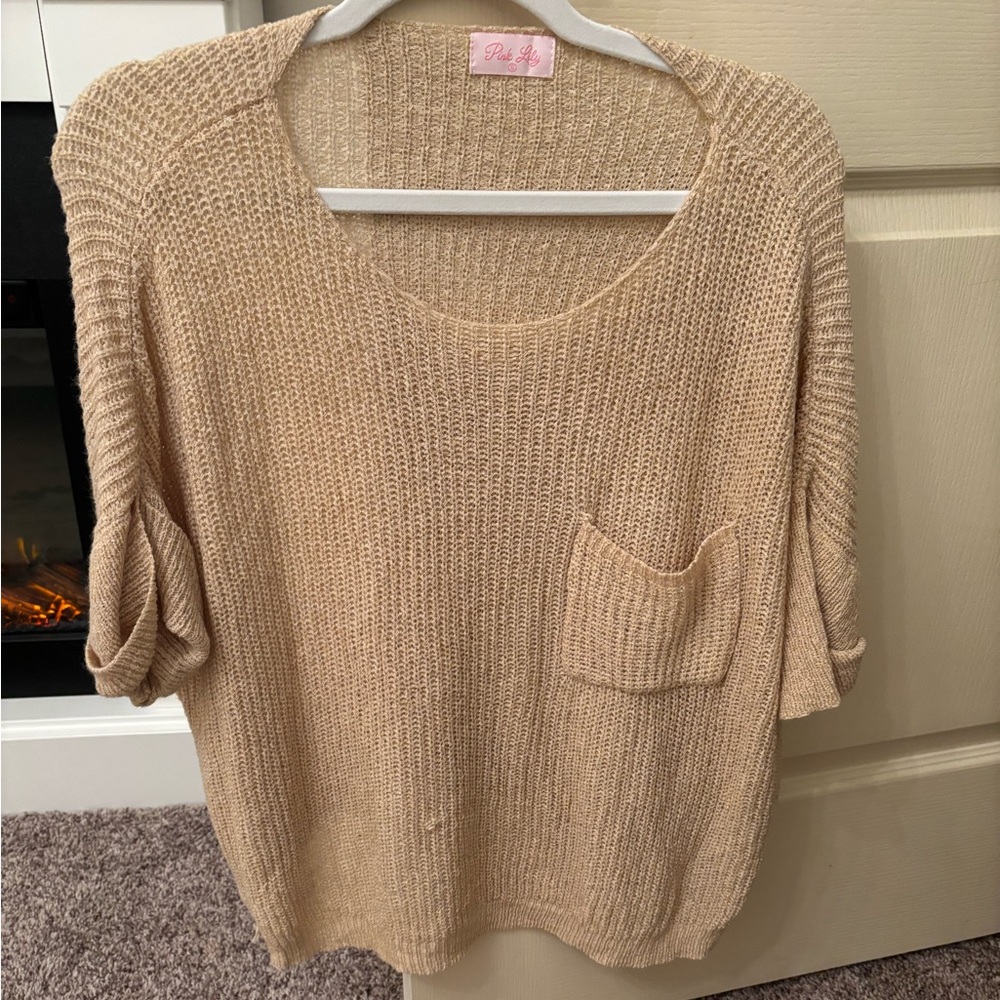 Pink lily khaki top